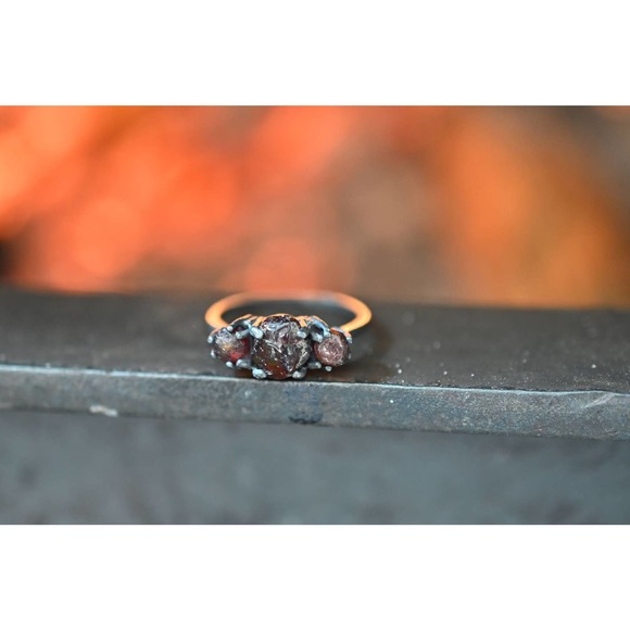 Raw Garnet Engagement Ring, Unique Sterling Silver Promise Ring - Picture 3 of 4